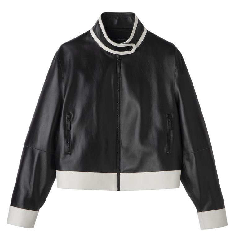 Black - Leather Longchamp Leather short blouson Women Jackets | AU8545JP