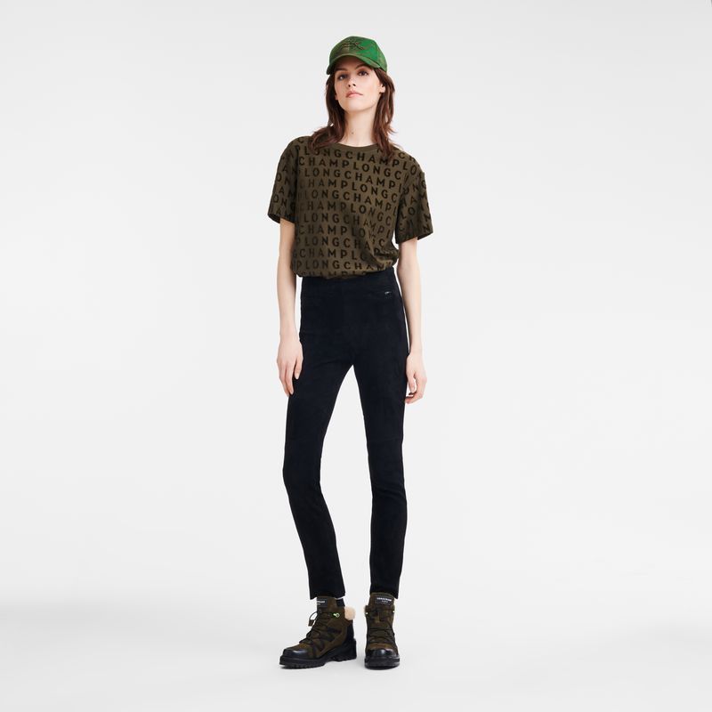 Black - Leather Longchamp Skinny Women Pants | AU8696SG