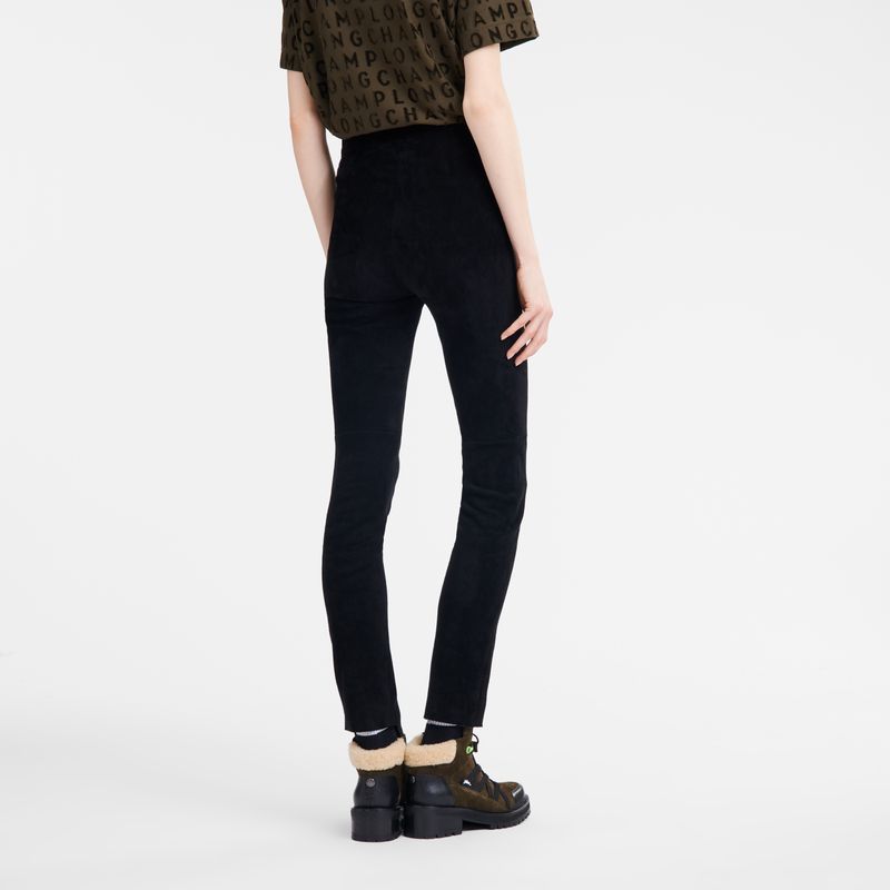 Black - Leather Longchamp Skinny Women Pants | AU8696SG