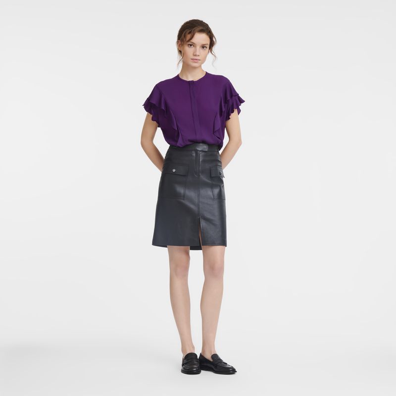 Black - Leather Longchamp Skirt Women Dress | AU8559CT