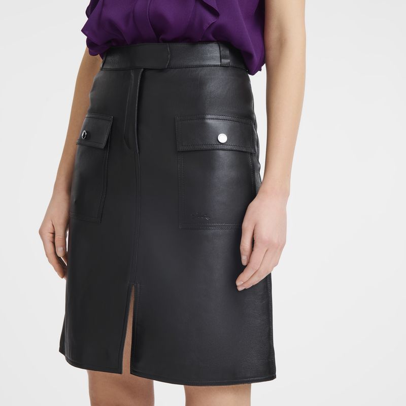 Black - Leather Longchamp Skirt Women Dress | AU8559CT