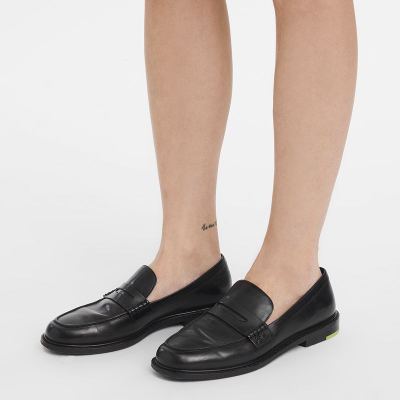 Black - Leather Longchamp Women Loafers | AU8736QM