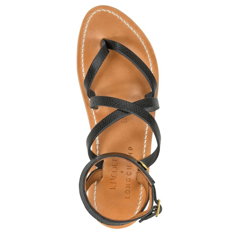 Black - Leather Longchamp Women Sandals | AU8744IL