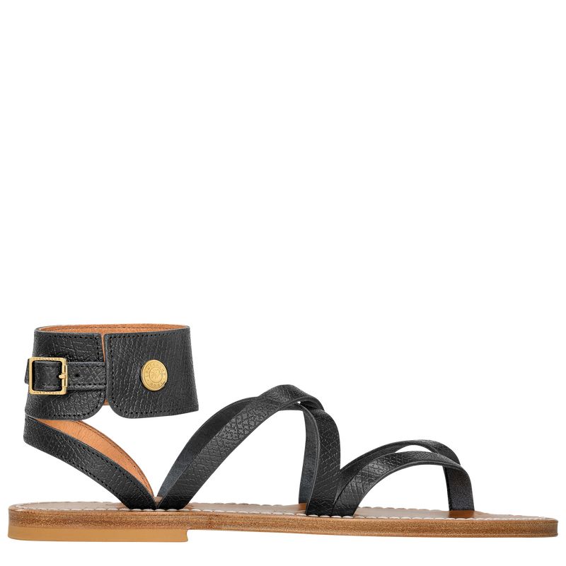 Black - Leather Longchamp Women Sandals | AU8744IL