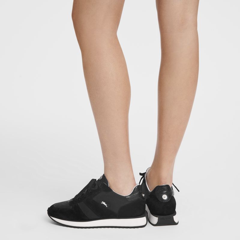 Black - Leather Longchamp Women Sneakers | AU8727PJ