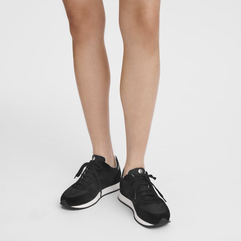 Black - Leather Longchamp Women Sneakers | AU8727PJ