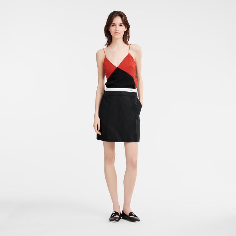 Black - Technical taffeta Longchamp Short skirt with belt patch Women Dress | AU8558VR