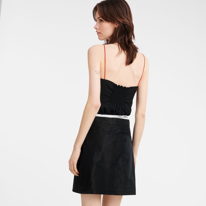 Black - Technical taffeta Longchamp Short skirt with belt patch Women Dress | AU8558VR