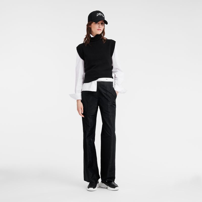 Black - Technical taffeta Longchamp Straight with patch Women Pants | AU8700HA