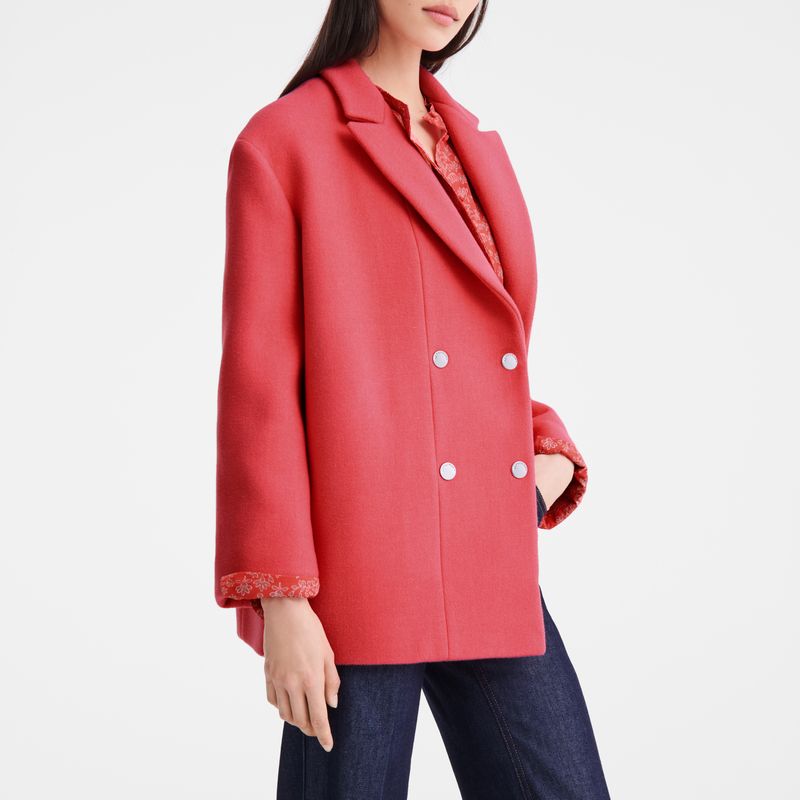 Blush - Wool broadcloth Longchamp Straight peacoat Women Jackets | AU8549XY