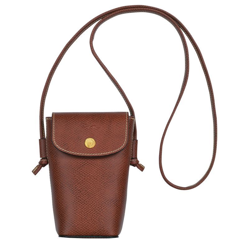 Brown - Leather Longchamp Épure with leather lace Women Phone Case | AU7793IL