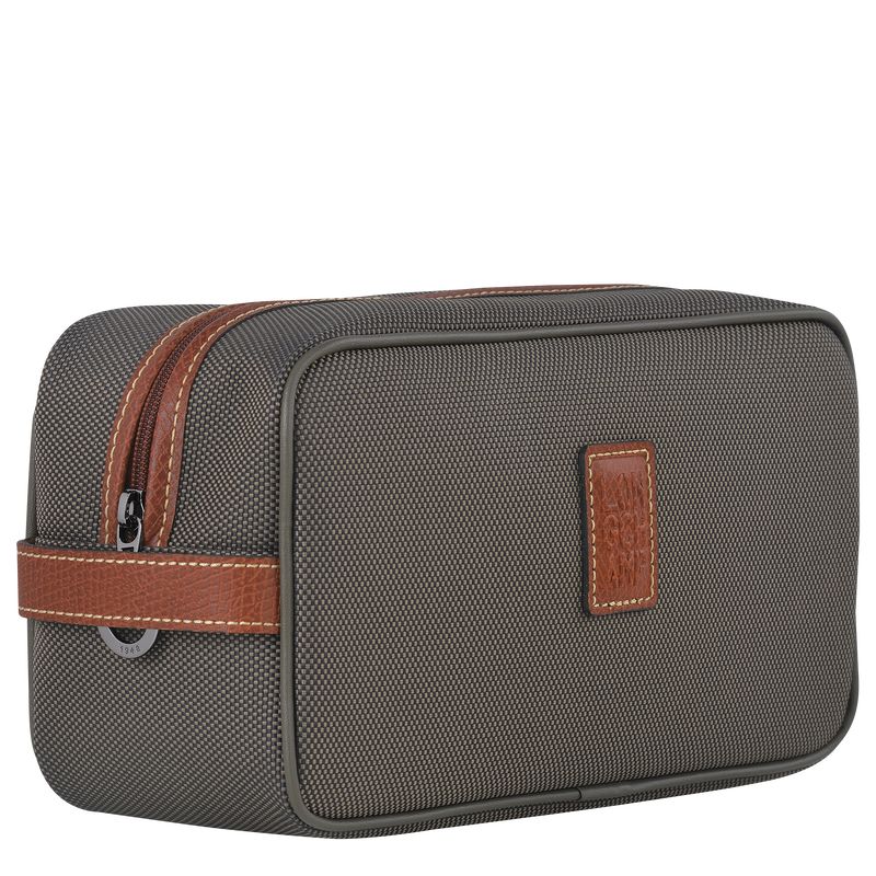 Brown - Recycled canvas Longchamp Boxford Women Toiletry Bags | AU8192NW