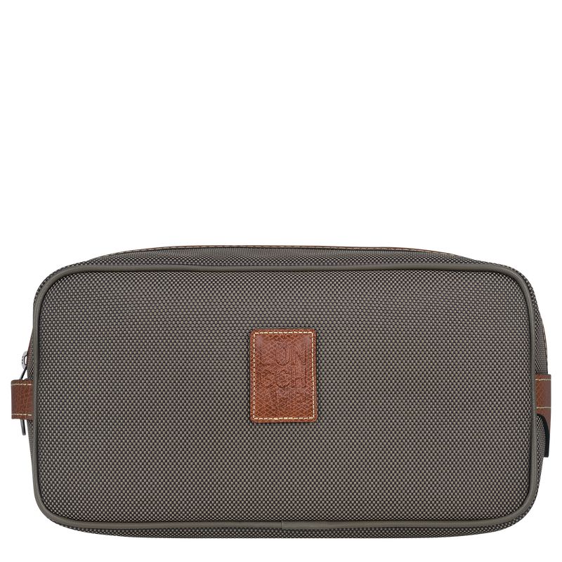 Brown - Recycled canvas Longchamp Boxford Women Toiletry Bags | AU8192NW