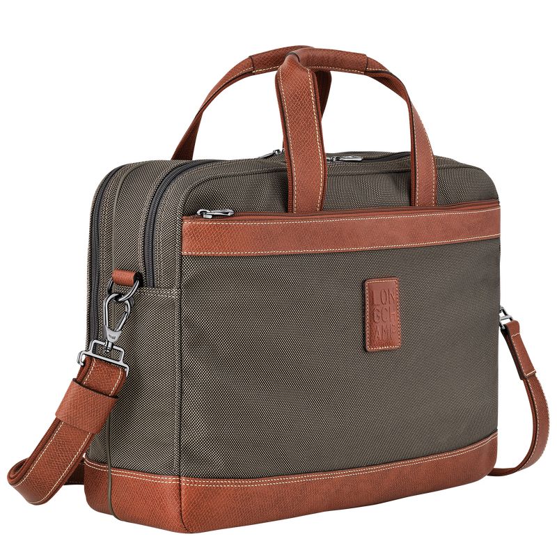 Brown - Recycled canvas Longchamp Boxford L Men Briefcase | AU8766VR