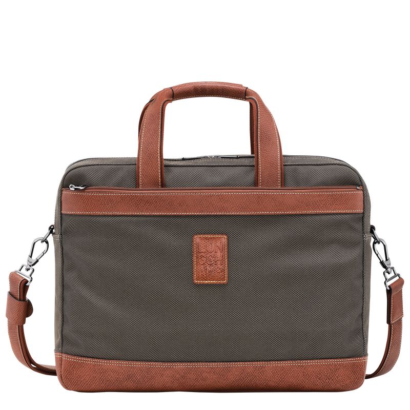 Brown - Recycled canvas Longchamp Boxford L Men Briefcase | AU8766VR