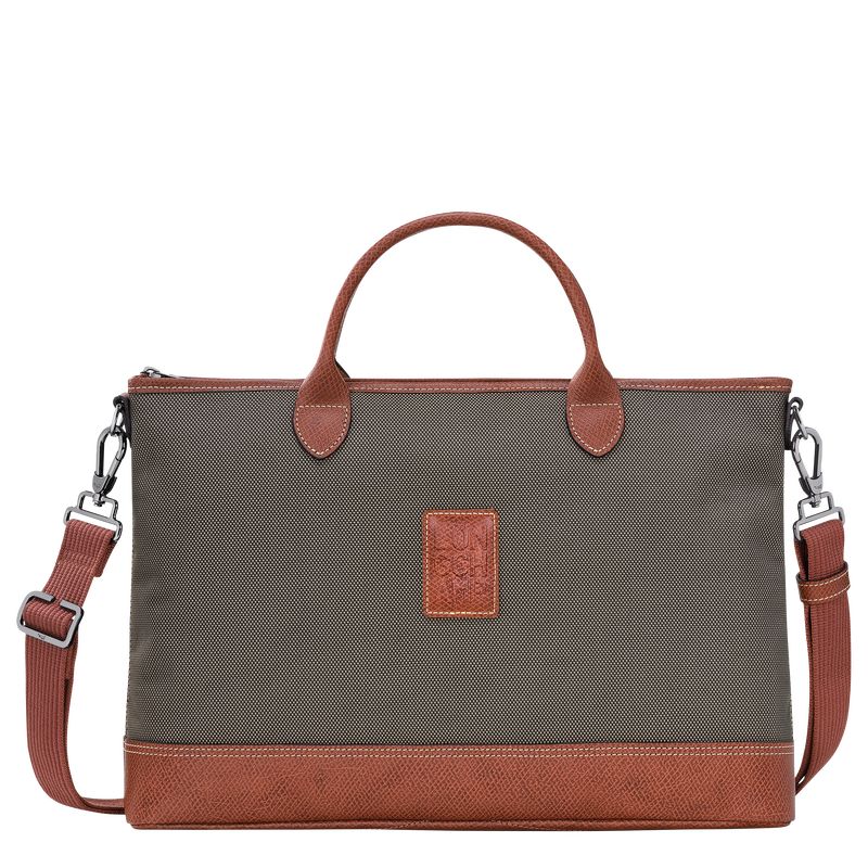 Brown - Recycled canvas Longchamp Boxford S Men Briefcase | AU8772JP