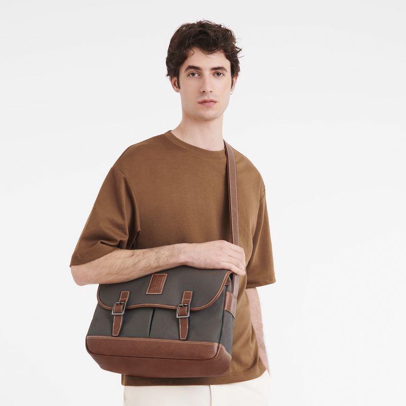 Brown - Recycled canvas Longchamp Boxford L Men Crossbody Bags | AU8821ZU