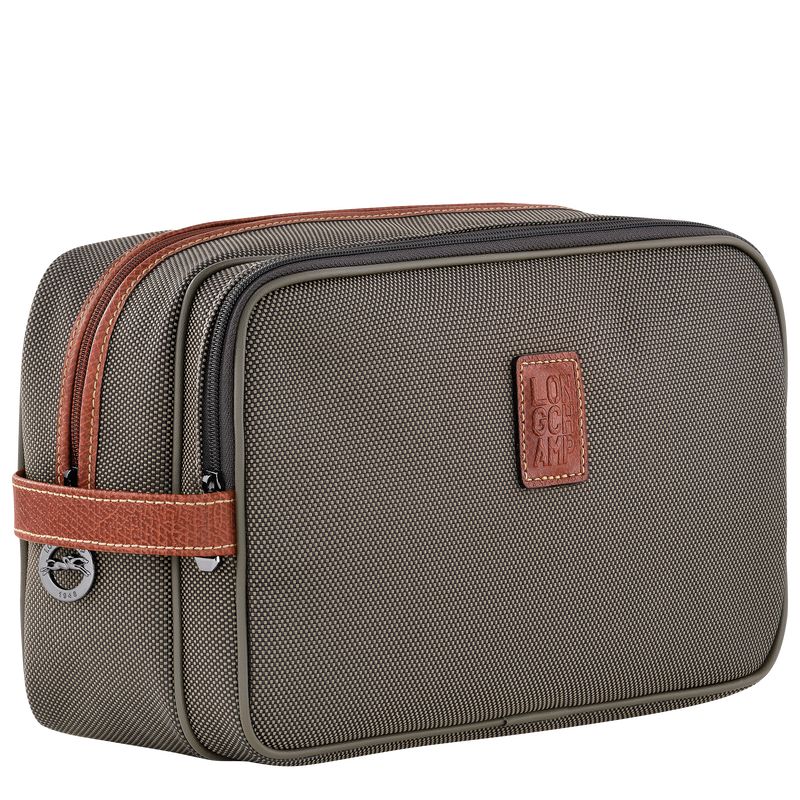 Brown - Recycled canvas Longchamp Boxford Men Toiletry Bags | AU9259EB