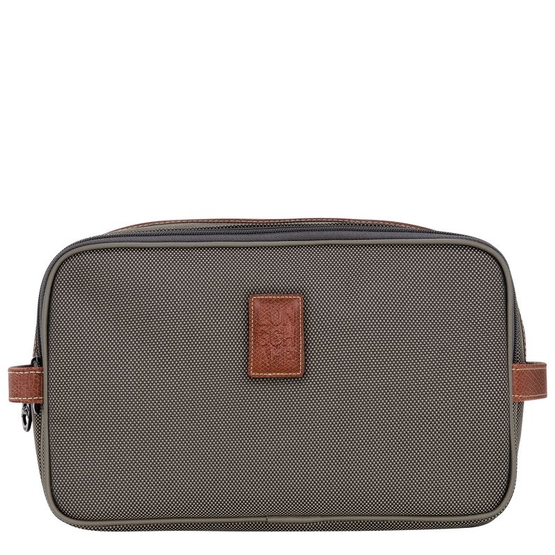 Brown - Recycled canvas Longchamp Boxford Men Toiletry Bags | AU9259EB