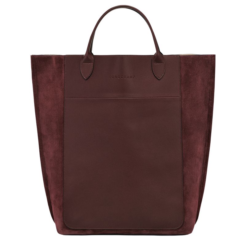 Burgundy - Leather Longchamp Cabas M Tote Women Handbag | AU7214GS