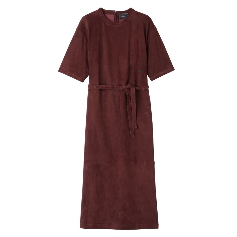 Burgundy - Leather Longchamp Leather long Women Dress | AU8574UZ