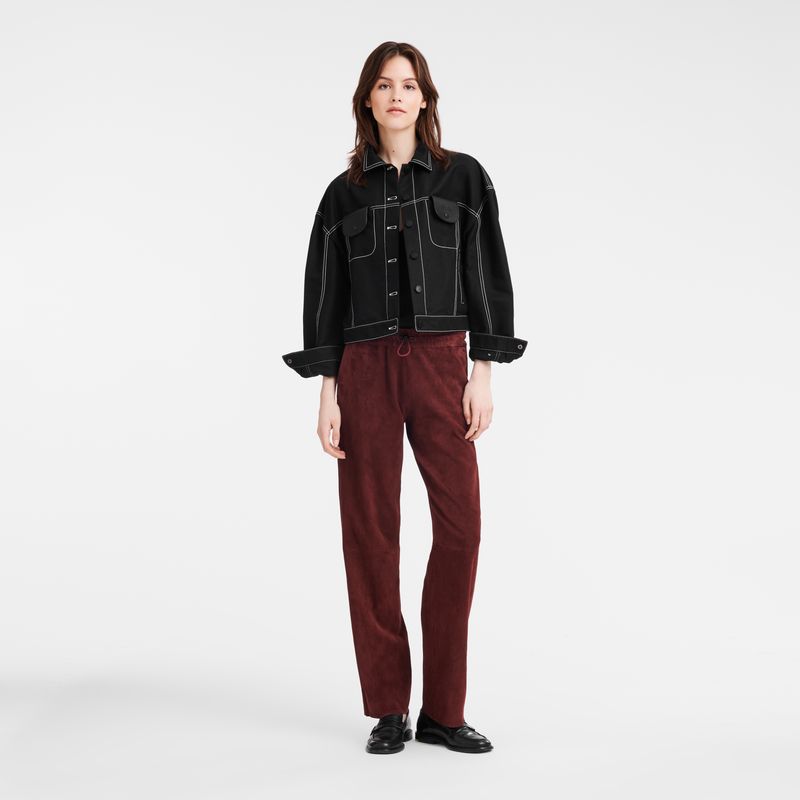 Burgundy - Leather Longchamp Leather straight Women Pants | AU8704ZU