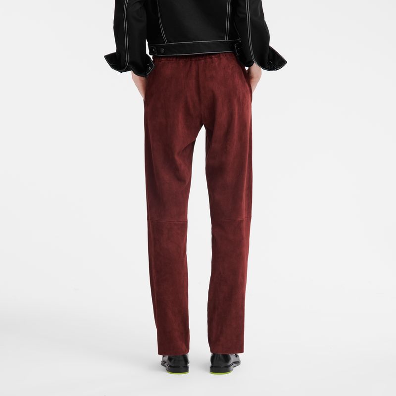 Burgundy - Leather Longchamp Leather straight Women Pants | AU8704ZU