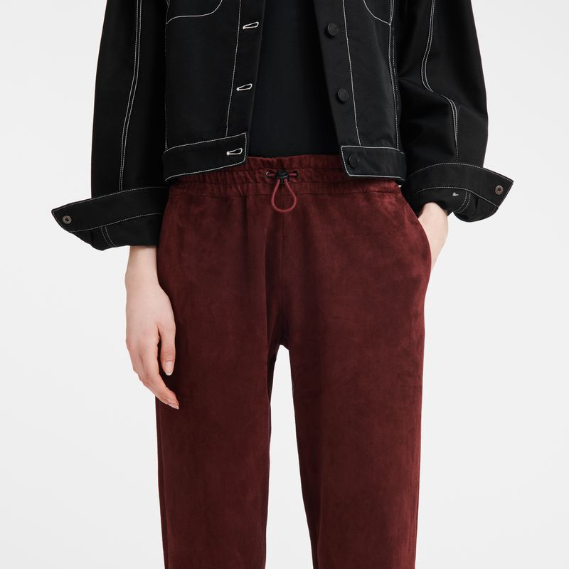 Burgundy - Leather Longchamp Leather straight Women Pants | AU8704ZU