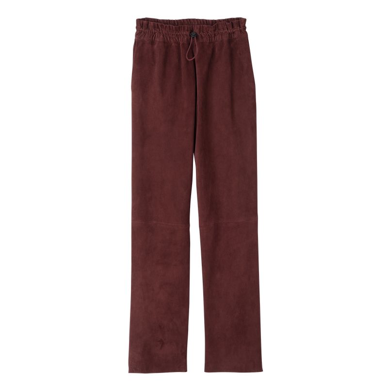 Burgundy - Leather Longchamp Leather straight Women Pants | AU8704ZU