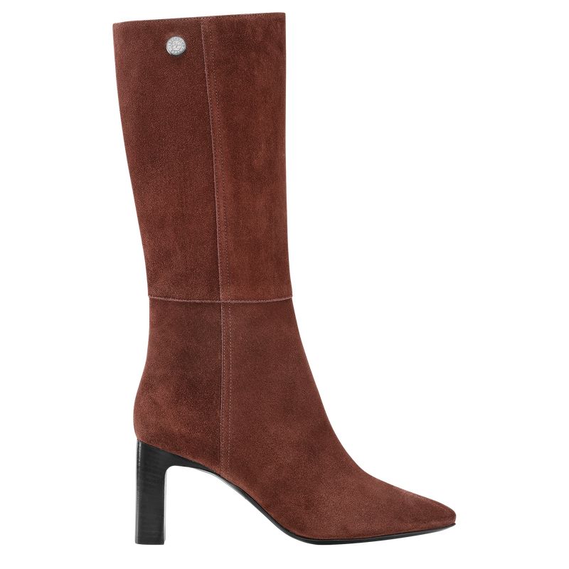 Burgundy - Leather Longchamp Women Boots | AU8734EB