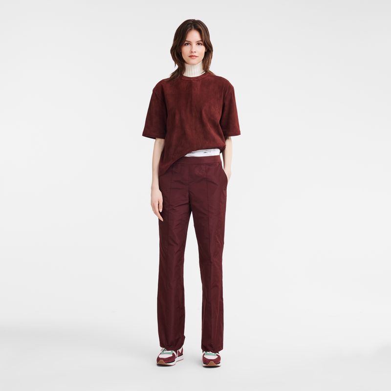 Burgundy - Technical taffeta Longchamp Straight with patch Women Pants | AU8698FD