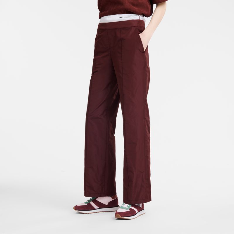 Burgundy - Technical taffeta Longchamp Straight with patch Women Pants | AU8698FD