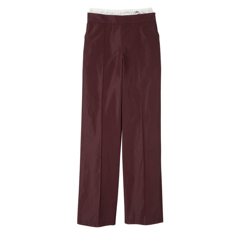 Burgundy - Technical taffeta Longchamp Straight with patch Women Pants | AU8698FD