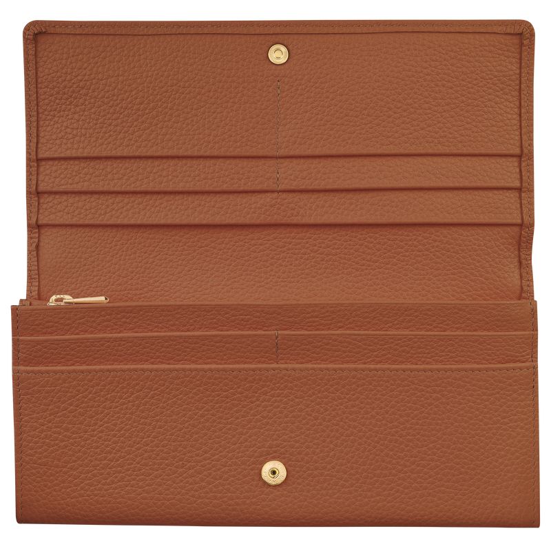 Caramel - Leather Longchamp Le FoulonnÉ Continental Women Wallets | AU7828NW