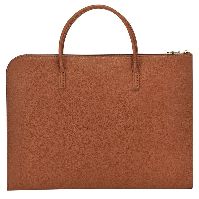 Caramel - Leather Longchamp Le FoulonnÉ S Women Briefcase | AU7747WN