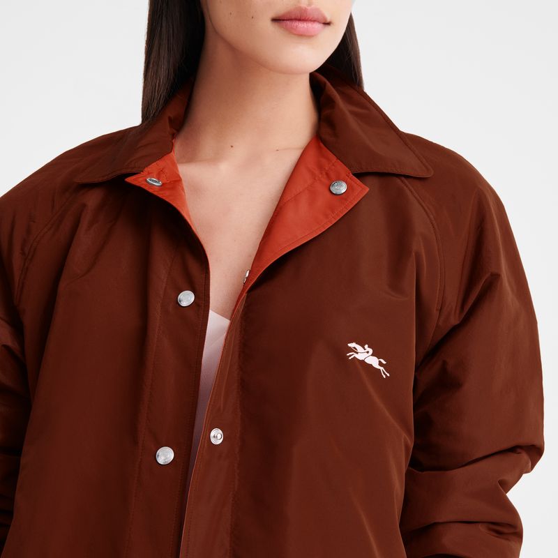 Chestnut/Tomato - Technical taffeta Longchamp Padded blouson Women Jackets | AU8550CT