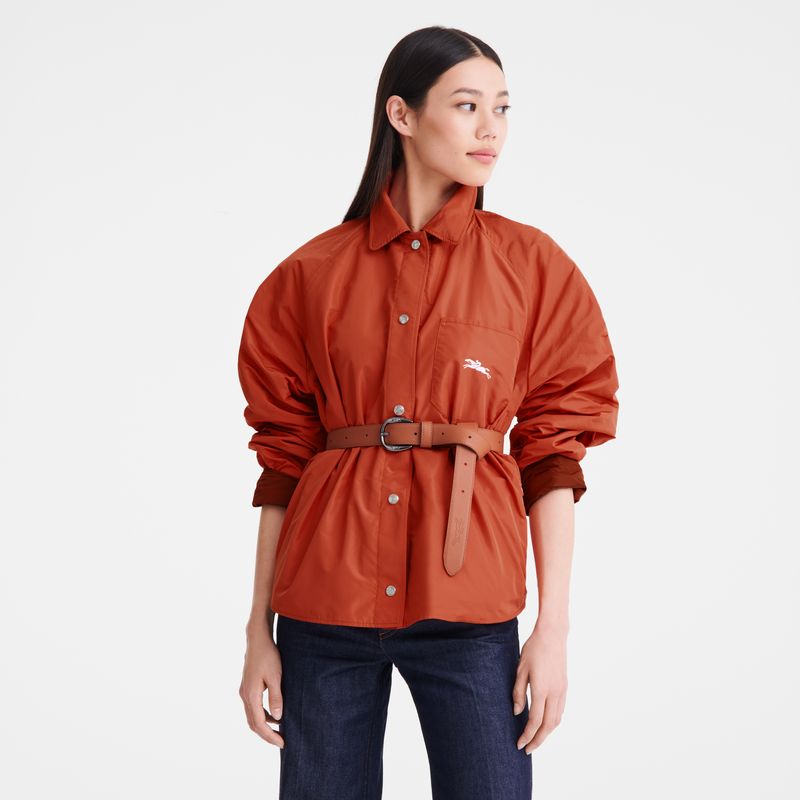 Chestnut/Tomato - Technical taffeta Longchamp Padded blouson Women Jackets | AU8550CT