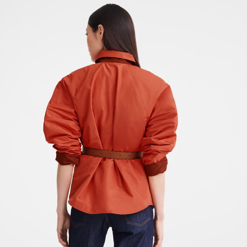 Chestnut/Tomato - Technical taffeta Longchamp Padded blouson Women Jackets | AU8550CT