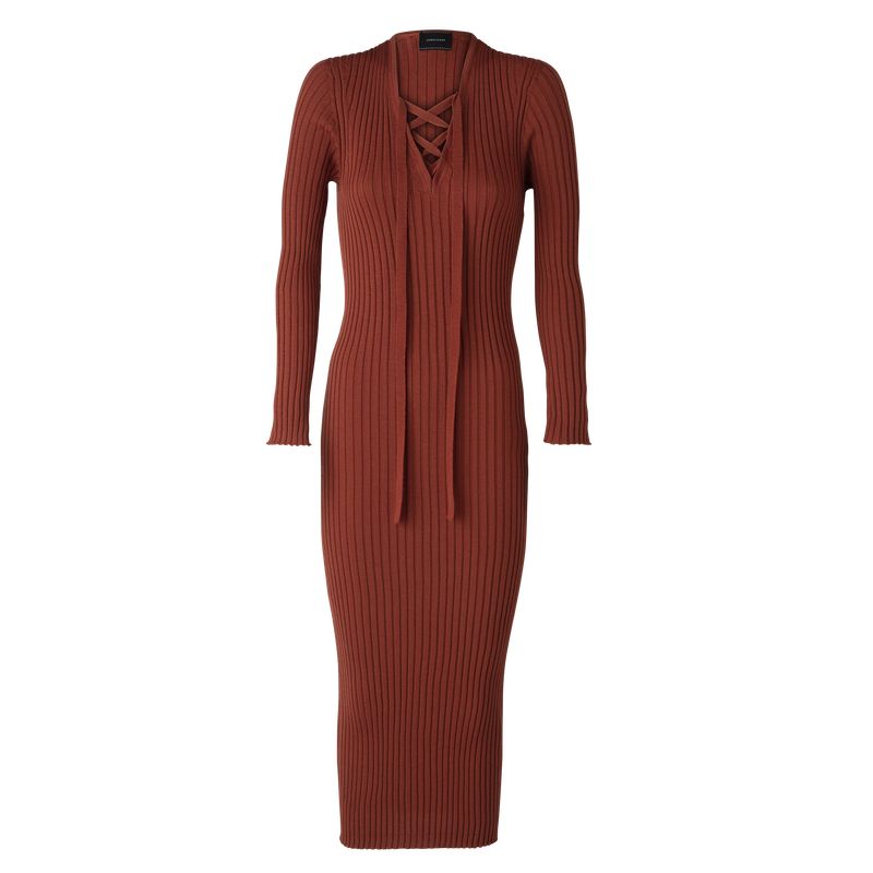 Chestnut - Knit Longchamp Fitted long Women Dress | AU8561ZU