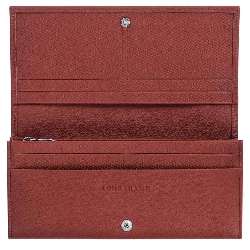 Chestnut - Leather Longchamp Le Roseau Flap Women Wallets | AU7857TC