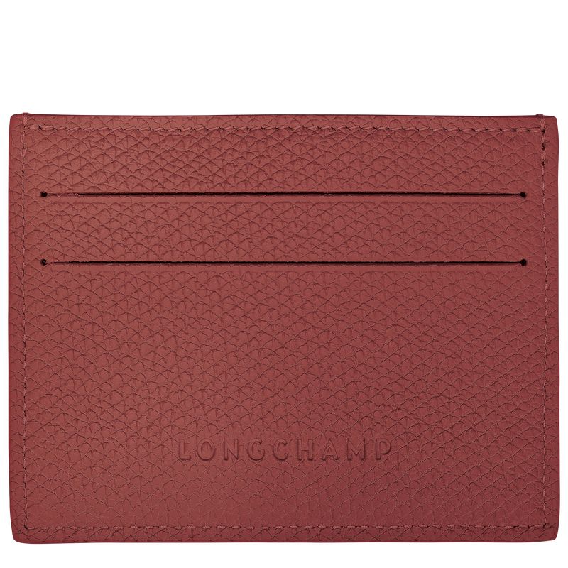 Chestnut - Leather Longchamp Le Roseau Women Card Holder | AU7907EB