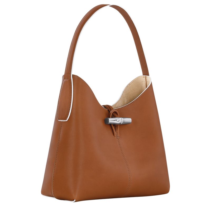 Cognac - Leather Longchamp Le Roseau M Hobo Women Shoulder Bags | AU7545TC