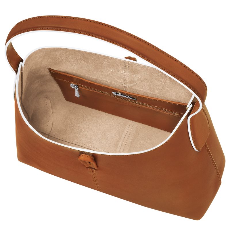 Cognac - Leather Longchamp Le Roseau M Hobo Women Shoulder Bags | AU7545TC