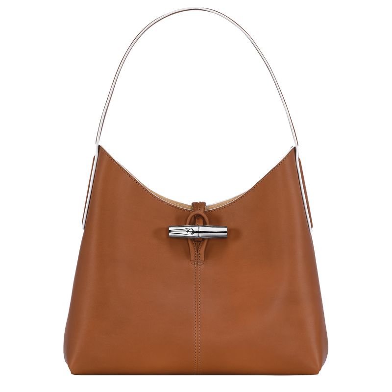 Cognac - Leather Longchamp Le Roseau M Hobo Women Shoulder Bags | AU7545TC