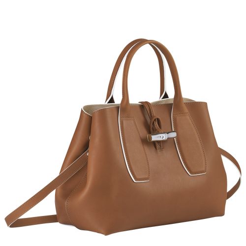 Cognac - Leather Longchamp Le Roseau M Women Handbag | AU7367KO