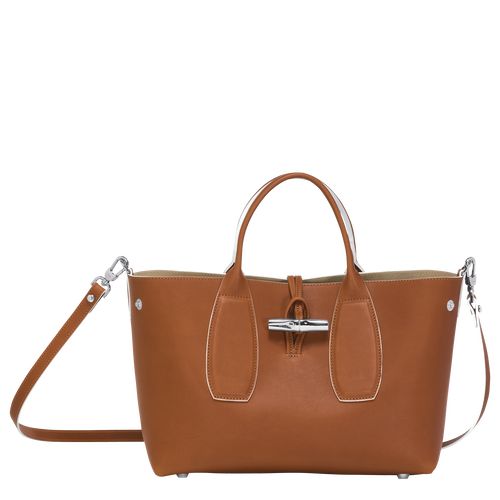 Cognac - Leather Longchamp Le Roseau M Women Handbag | AU7367KO