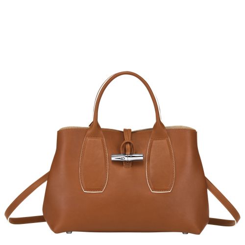 Cognac - Leather Longchamp Le Roseau M Women Handbag | AU7367KO