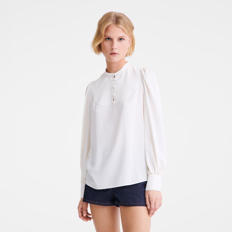 Ecru - Fluid crepe Longchamp Blouse Women Blouse | AU8691UZ