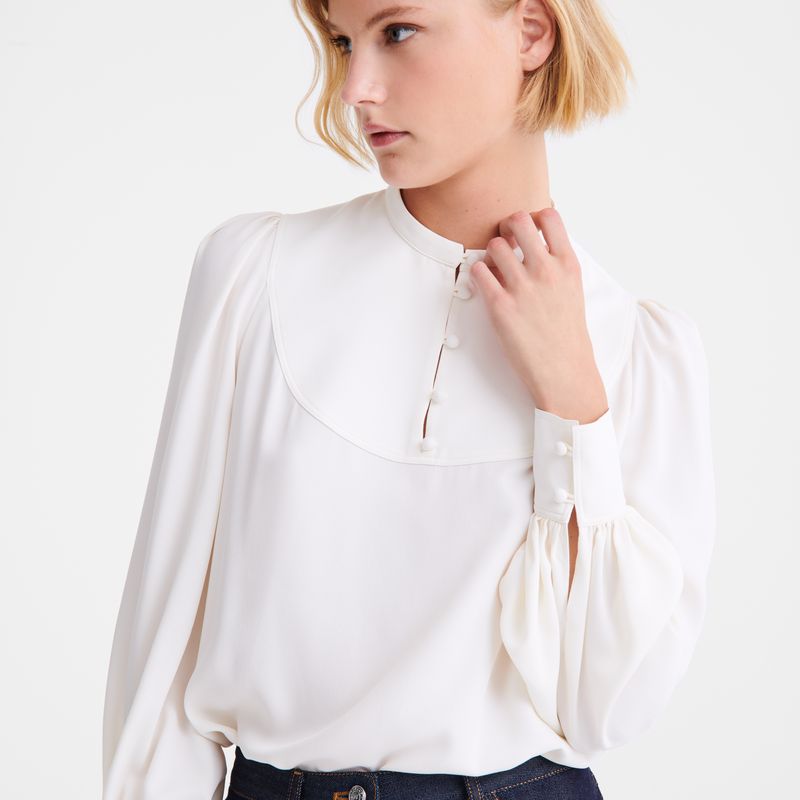 Ecru - Fluid crepe Longchamp Blouse Women Blouse | AU8691UZ