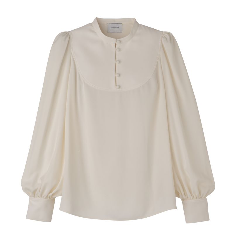 Ecru - Fluid crepe Longchamp Blouse Women Blouse | AU8691UZ